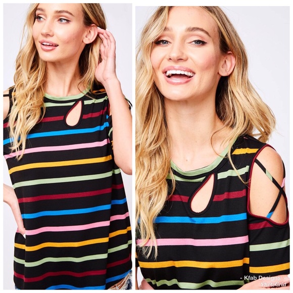 🛍LAST 1! Multi Stripe Cut Out Super Soft Top! - Picture 8 of 8